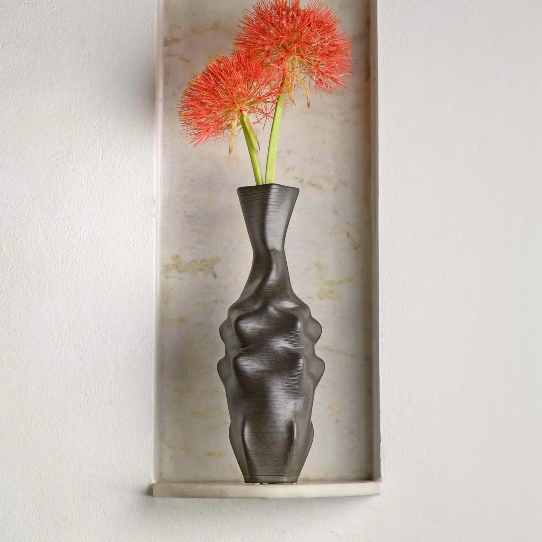 Large black Ceramic Table Vase 3D printed with flowers #color_black