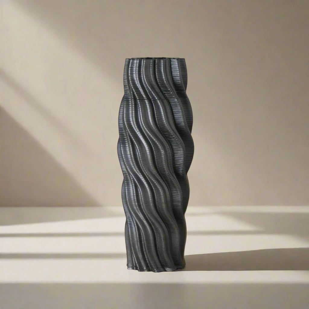 Tall black Ceramic floor vase 3D printed front view #color_black