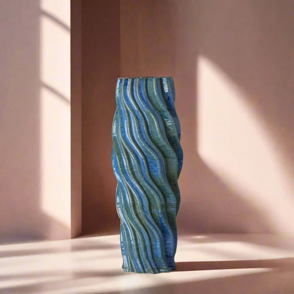 Tall blue Ceramic floor vase 3D printed front view #color_sapphire blue