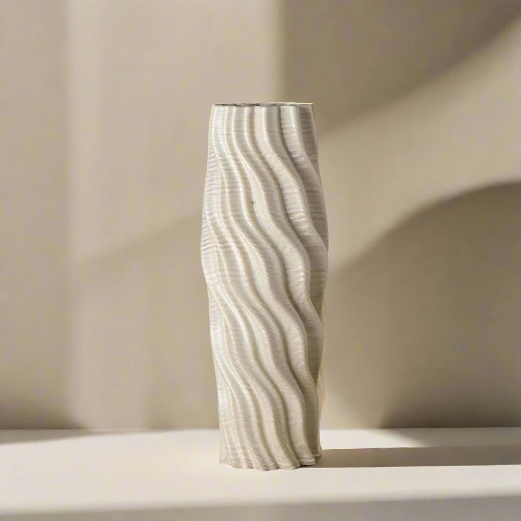 Tall white Ceramic floor vase 3D printed front view #color_white