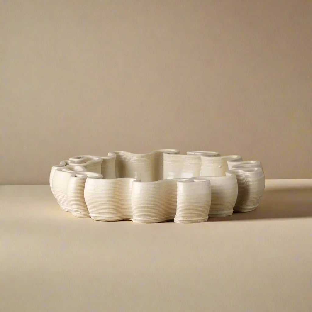 Round white Ceramic Decorative Tray 3D printed front view #color_white