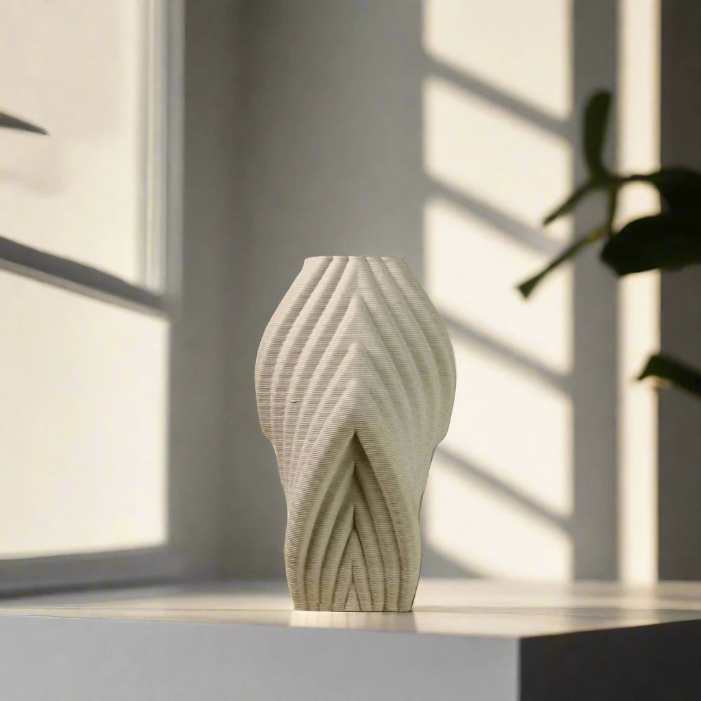 White ceramic vase in unique grooved design #color_white