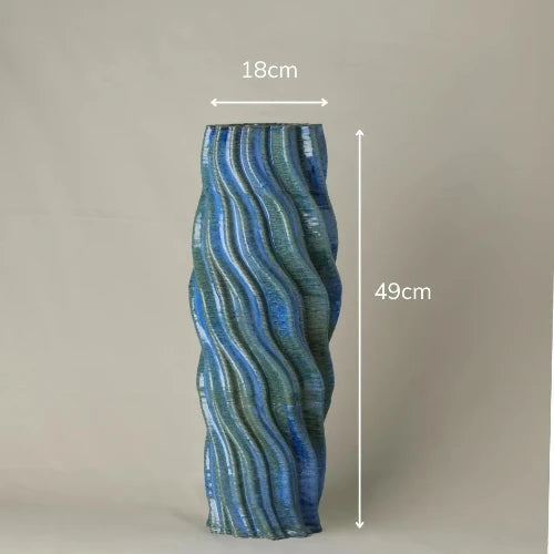 Tall blue ceramic floor vase for living room #color_sapphire blue