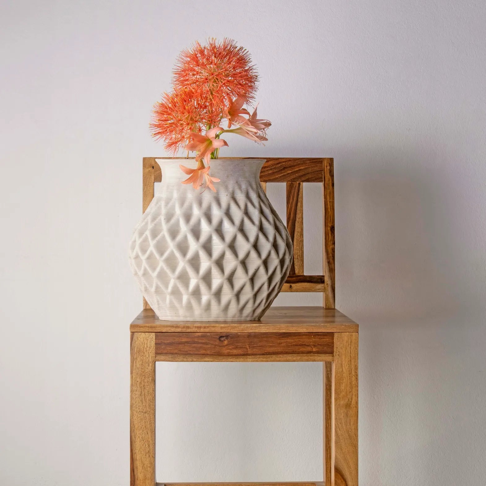 Large white Ceramic Table Vase 3D printed with flowers #color_white