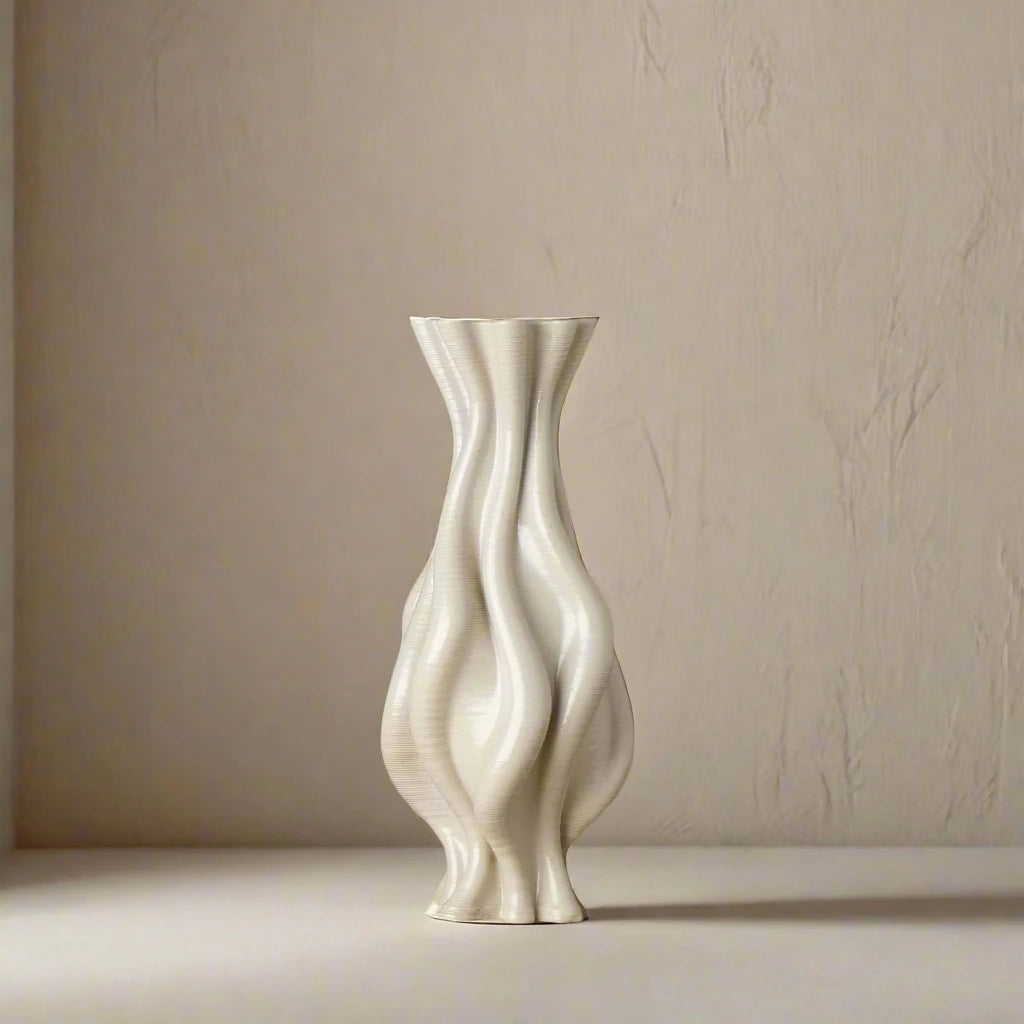 Designer white Ceramic Table Vase 3D printed front view #color_white