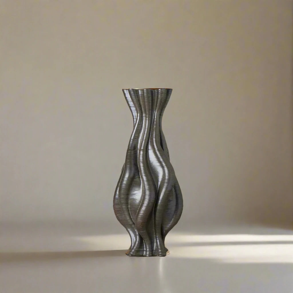 Designer black Ceramic Table Vase 3D printed front view #color_black