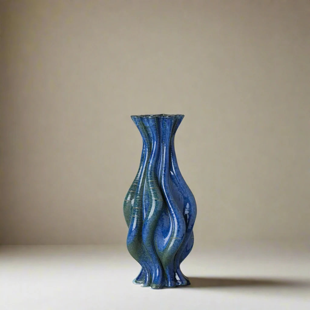 Designer blue Ceramic Table Vase 3D printed front view #color_sapphire blue