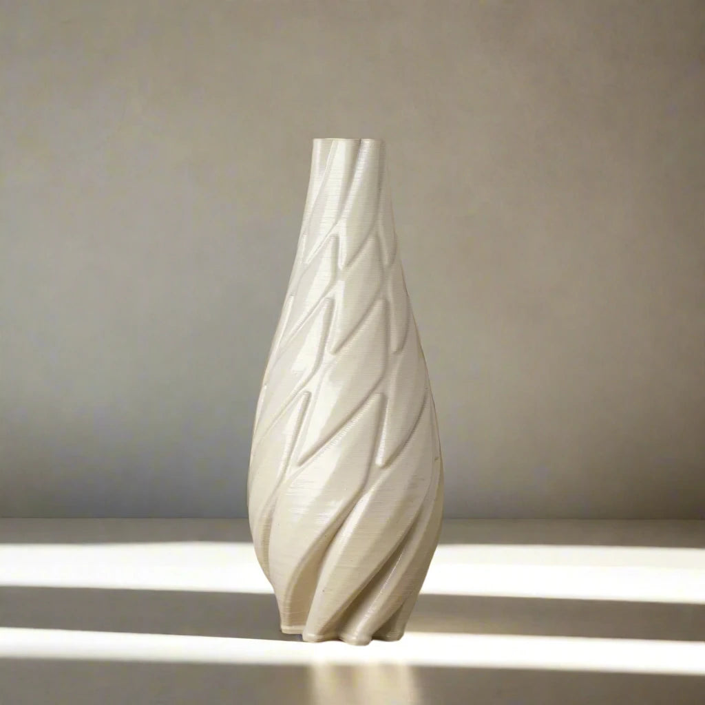 Tall white Ceramic floor vase 3D printed front view #color_white