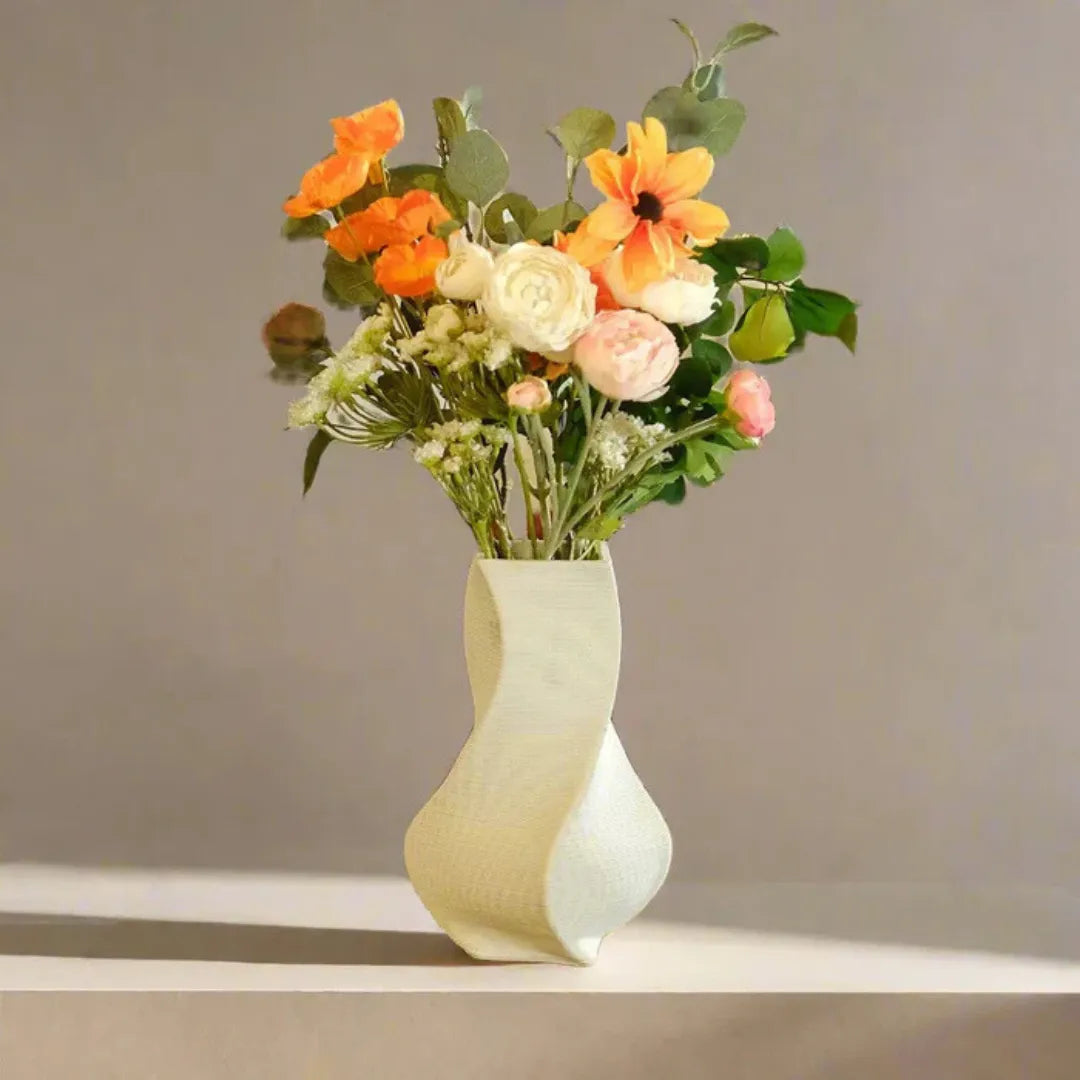 whote ceramic vase in square shape with flowers #color_white